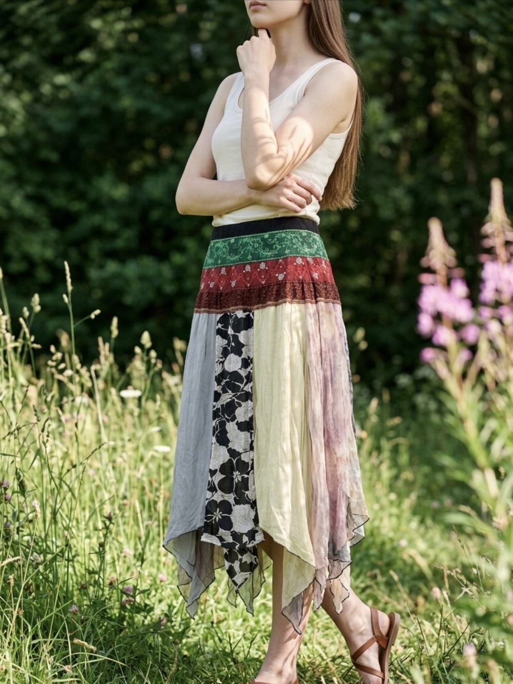 ❤️ Boho up-cycle Asymmetrical Patchwork Skirt
